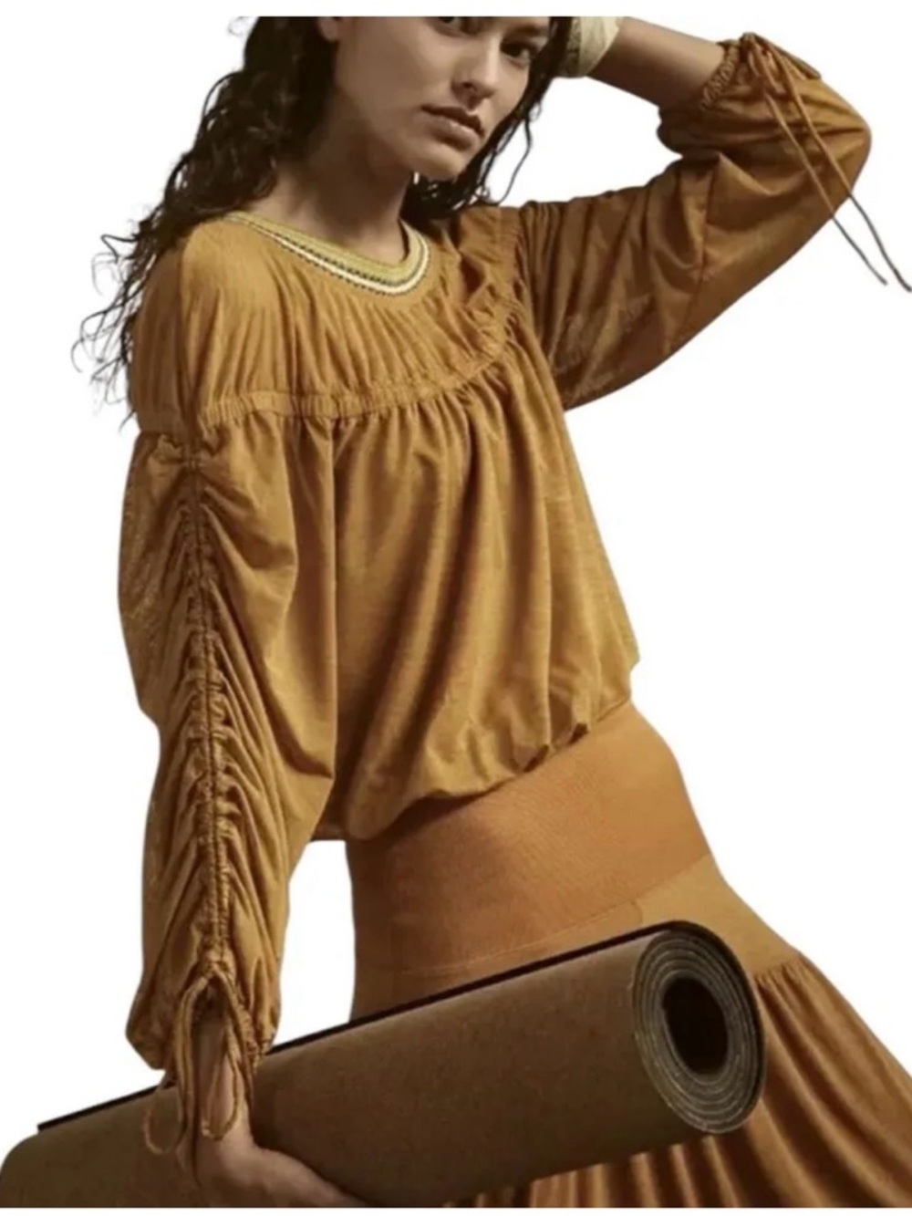 FP Movement by Free People Sun-blissed Ruched-Sleeve Peasant Top